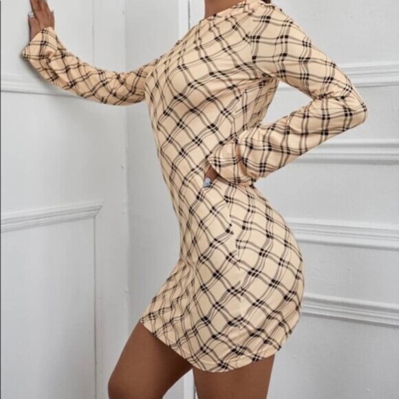 NWOT Plaid tartan Retro Dress in Beige - Picture 3 of 11